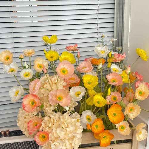 ポピー造花木箱オーナメントホームアクセサリー結婚式の写真