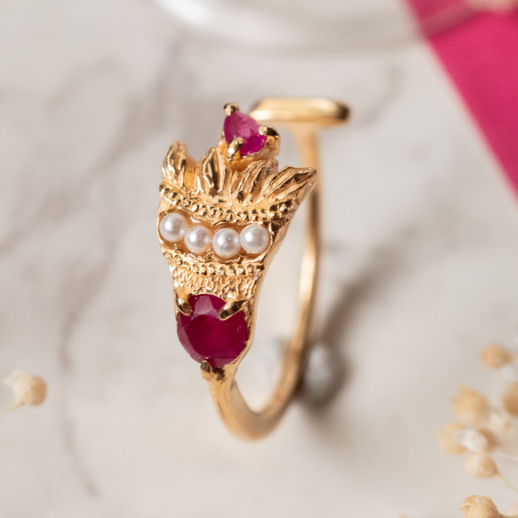 受注】ルビーとパールのいちごパフェリング SV925 指輪・リング miam