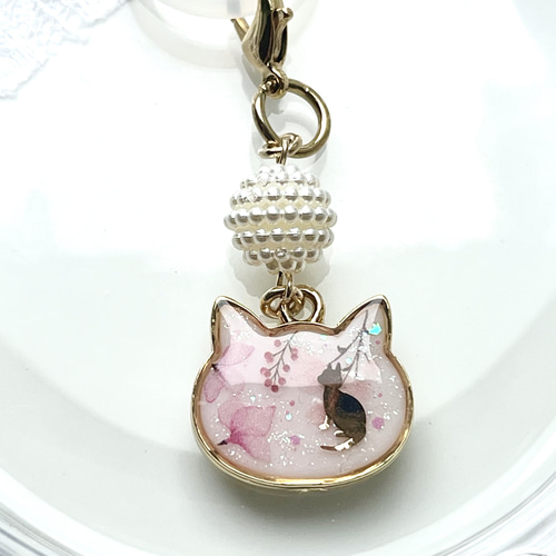 レジン ピンクフラワーと猫ちゃんのアンブレラマーカー 傘・日傘 Angel