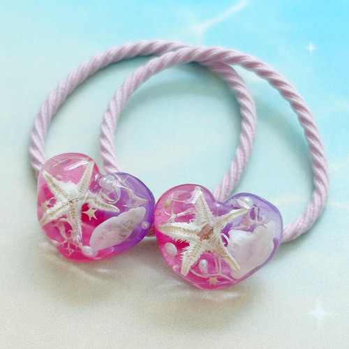 マーメイドシリーズ*・゜海のヘアゴム✽.。✴︎ピンク×パープル 