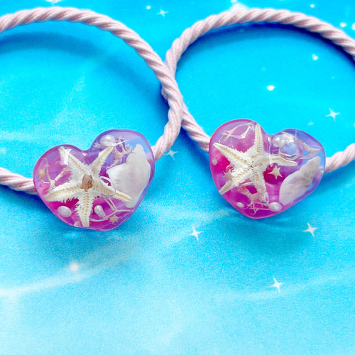 マーメイドシリーズ*・゜海のヘアゴム✽.。✴︎ピンク×パープル 