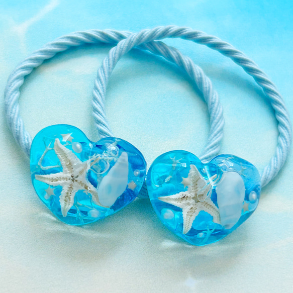 マーメイドシリーズ*・゜海のヘアゴム✽.。✴︎ブルー 水色 
