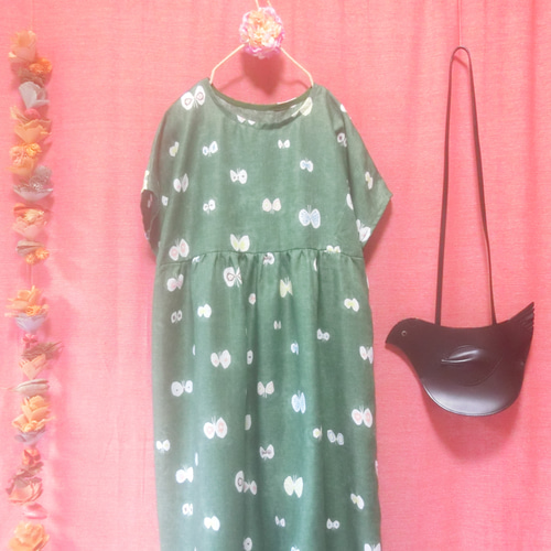 ミナペルホネン】ちょうちょ ワンピース green ワンピース うたたね  