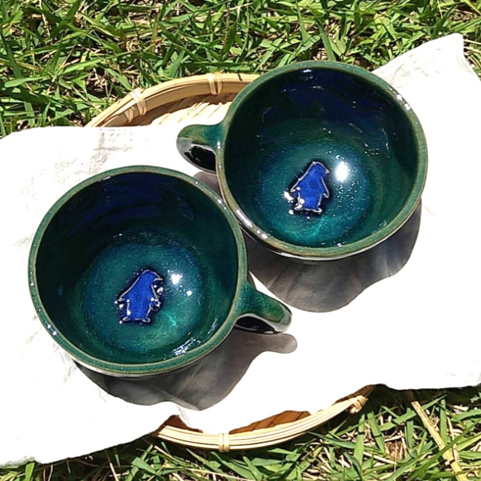 《夏の福袋2点セット》陶の右利き・左利き用ペアマグ【夏色ペンギン】