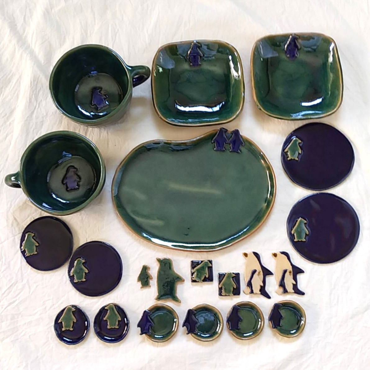 《夏の福袋2点セット》陶の右利き・左利き用ペアマグ【夏色ペンギン】