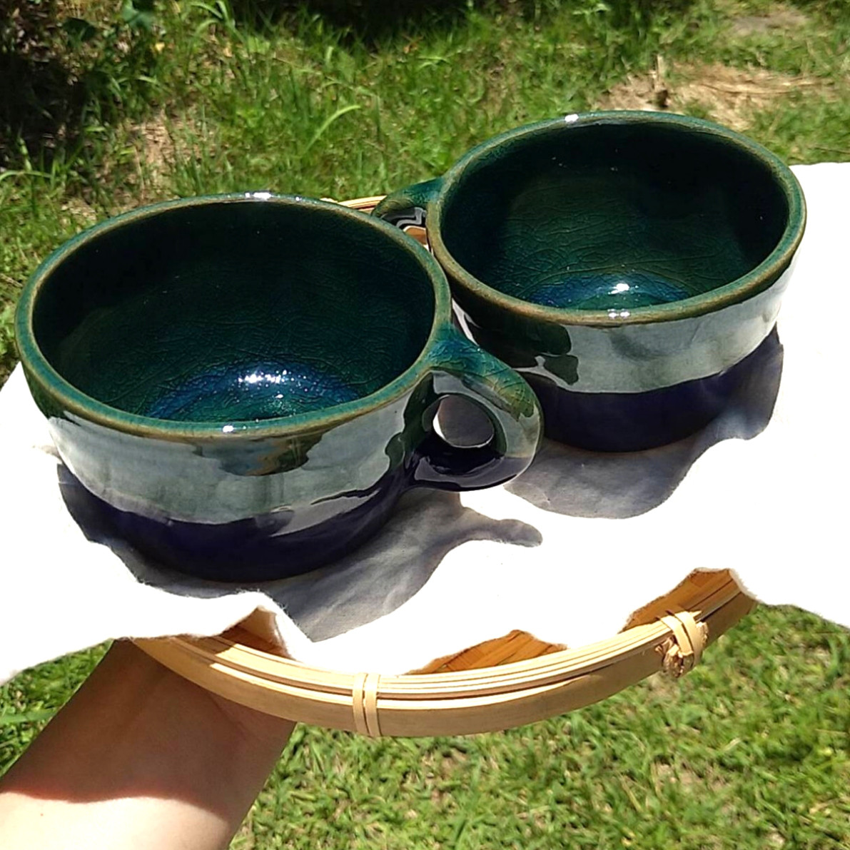 《夏の福袋2点セット》陶の右利き・左利き用ペアマグ【夏色ペンギン】