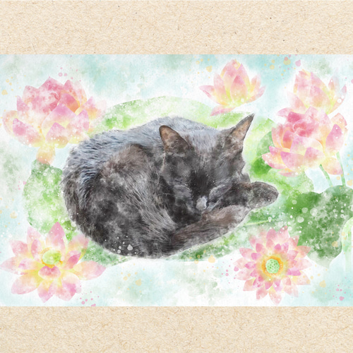 ネコさん】 水彩画風 うちの子イラスト ペット似顔絵 イラスト 染矢