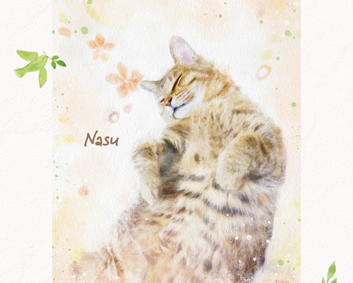 ネコさん】 水彩画風 うちの子イラスト ペット似顔絵 イラスト 染矢