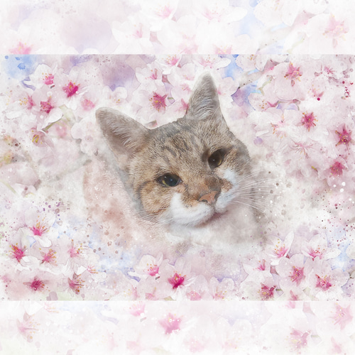 猫の絵 273 水彩画 原画 キジ白猫（猫の絵 277 水彩画 原画