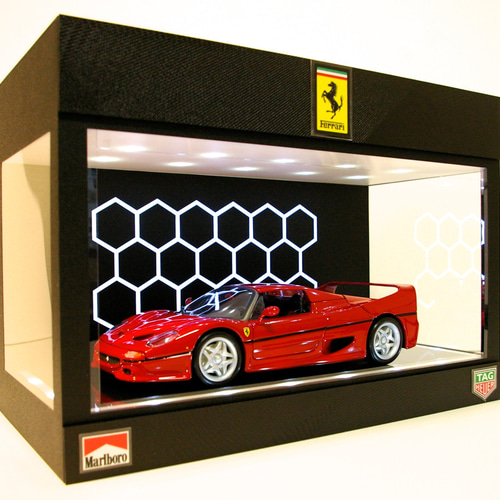 1/18展示2〜3台可・白黒大理石＆円状照明・ディスプレーBOX /ネオジオラマ 1/18展示可能・3面照明スリットミラー・ディスプレーBOX / 2色