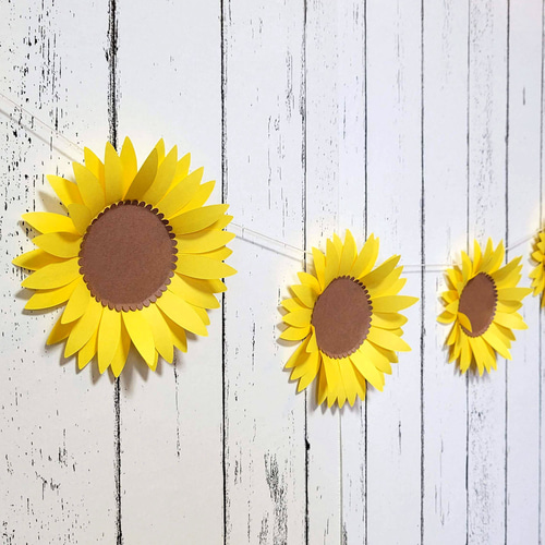 ひまわりペーパーフラワーのガーランド 夏の飾り付け 黄色 ガーランド