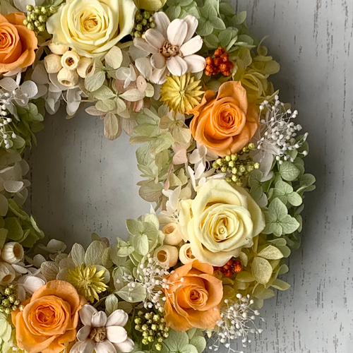 ビタミンカラーの元気いっぱい大きいリース 受注制作] オレンジ&イエローのハッピーリース✤ビタミンカラー