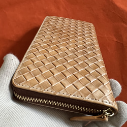 色選択　ハンドメイド 新品 ブライドレザー ヌメ革/本革 編み込み　メンズ財布　長財布　 ラウンドファスナー 10枚目の画像
