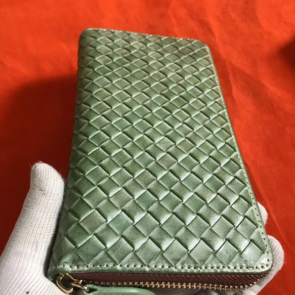色選択　ハンドメイド 新品 ブライドレザー ヌメ革/本革 編み込み　メンズ財布　長財布　 ラウンドファスナー 5枚目の画像