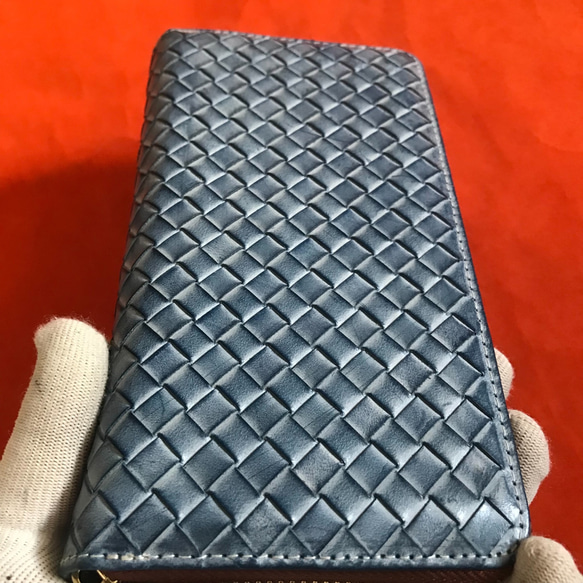 色選択　ハンドメイド 新品 ブライドレザー ヌメ革/本革 編み込み　メンズ財布　長財布　 ラウンドファスナー 8枚目の画像