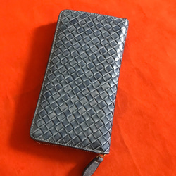 色選択　ハンドメイド 新品 ブライドレザー ヌメ革/本革 編み込み　メンズ財布　長財布　 ラウンドファスナー 7枚目の画像