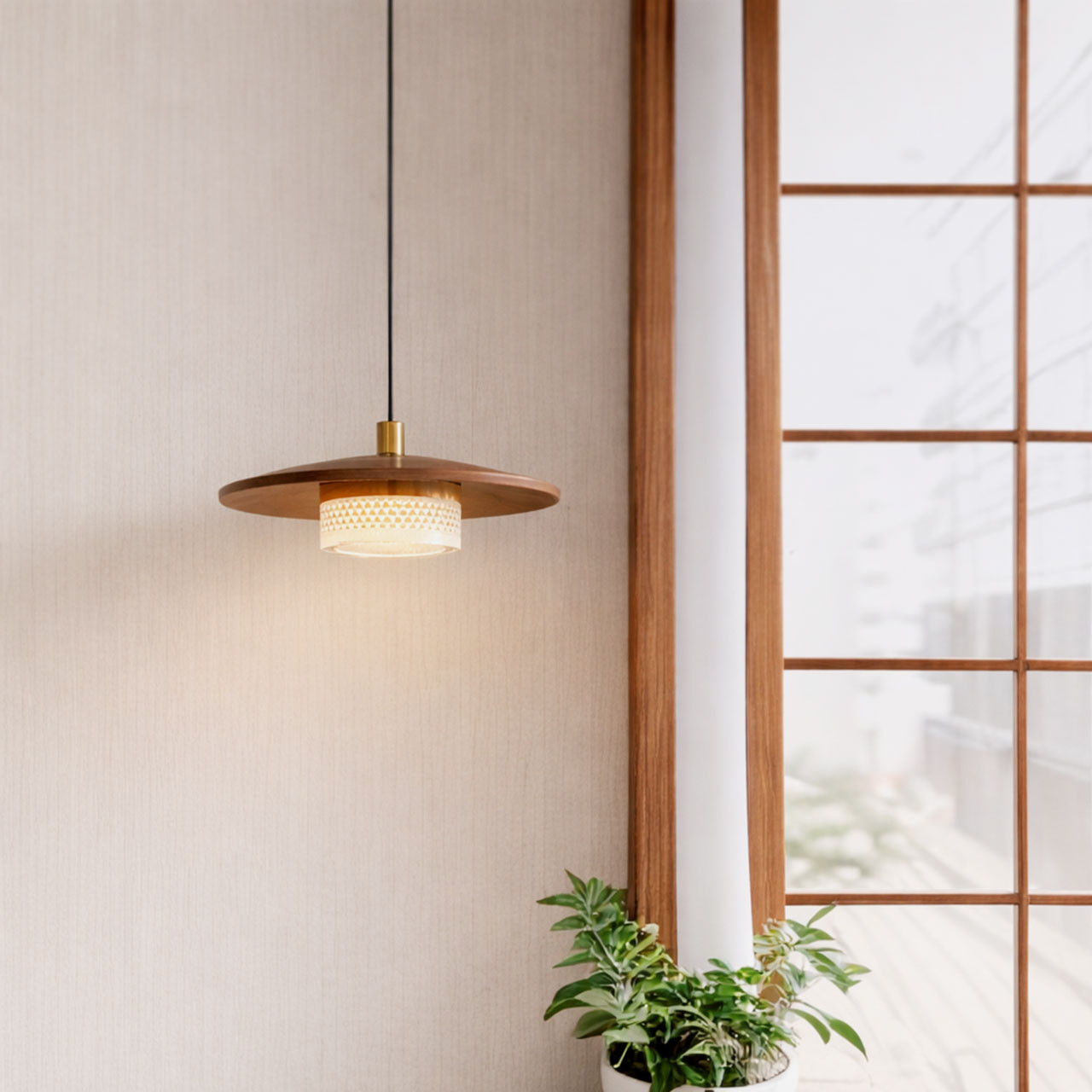 大正レトロスタイル 北米産ブラックウォールナット材 職人手作りペンダントランプ 008LC