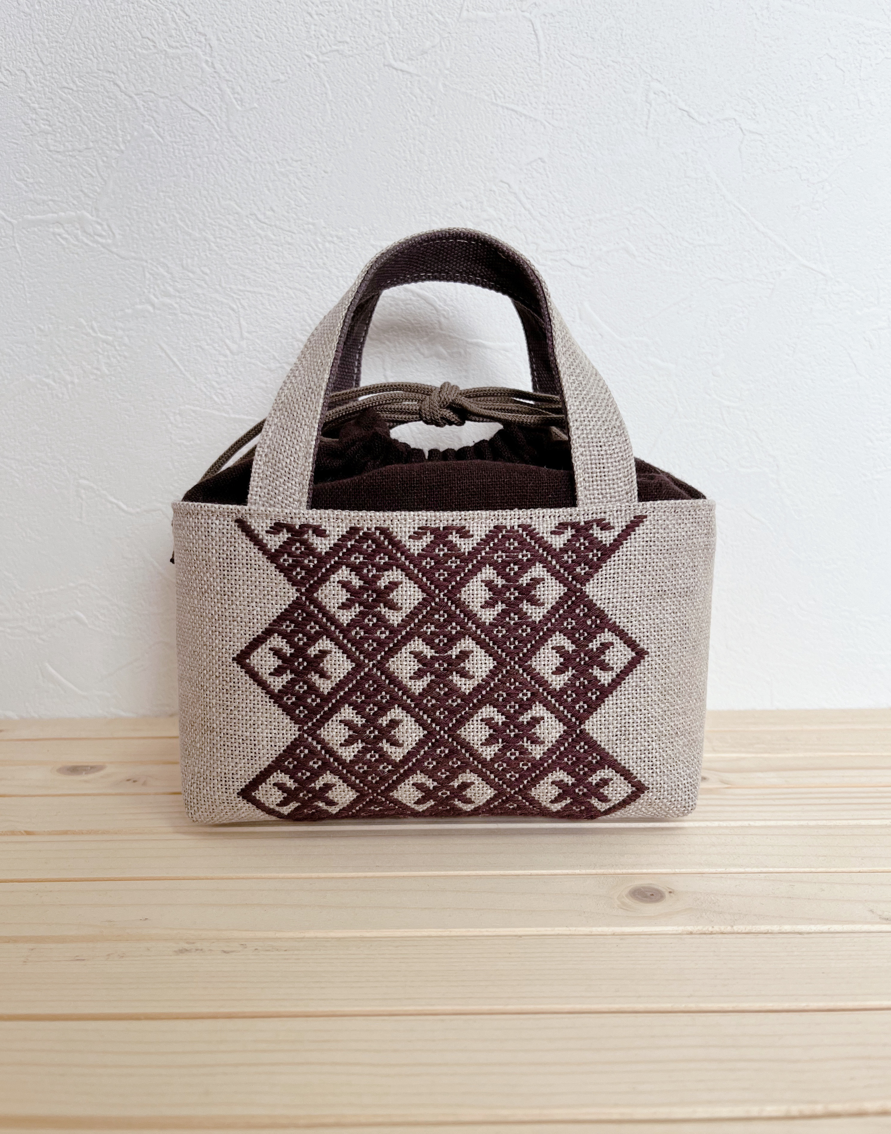 こぎん刺し おにぎり入れ お弁当入れ 巾着バッグ craft_e°ru