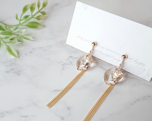 スワロフスキー ＊ チェーン イヤリング / ピアス ハート 大人可愛い