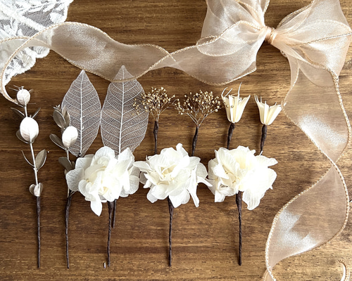 ラメベージュ】オーガンジーリボン ドライ＊プリザーブドフラワーの髪