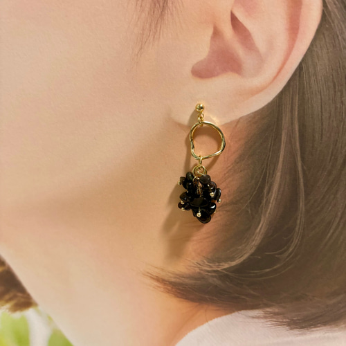 No.55】天然石のボリュームピアスorイヤリング ピアス（フック  