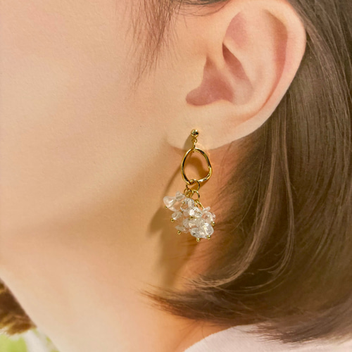 No.55】天然石のボリュームピアスorイヤリング ピアス（フック  
