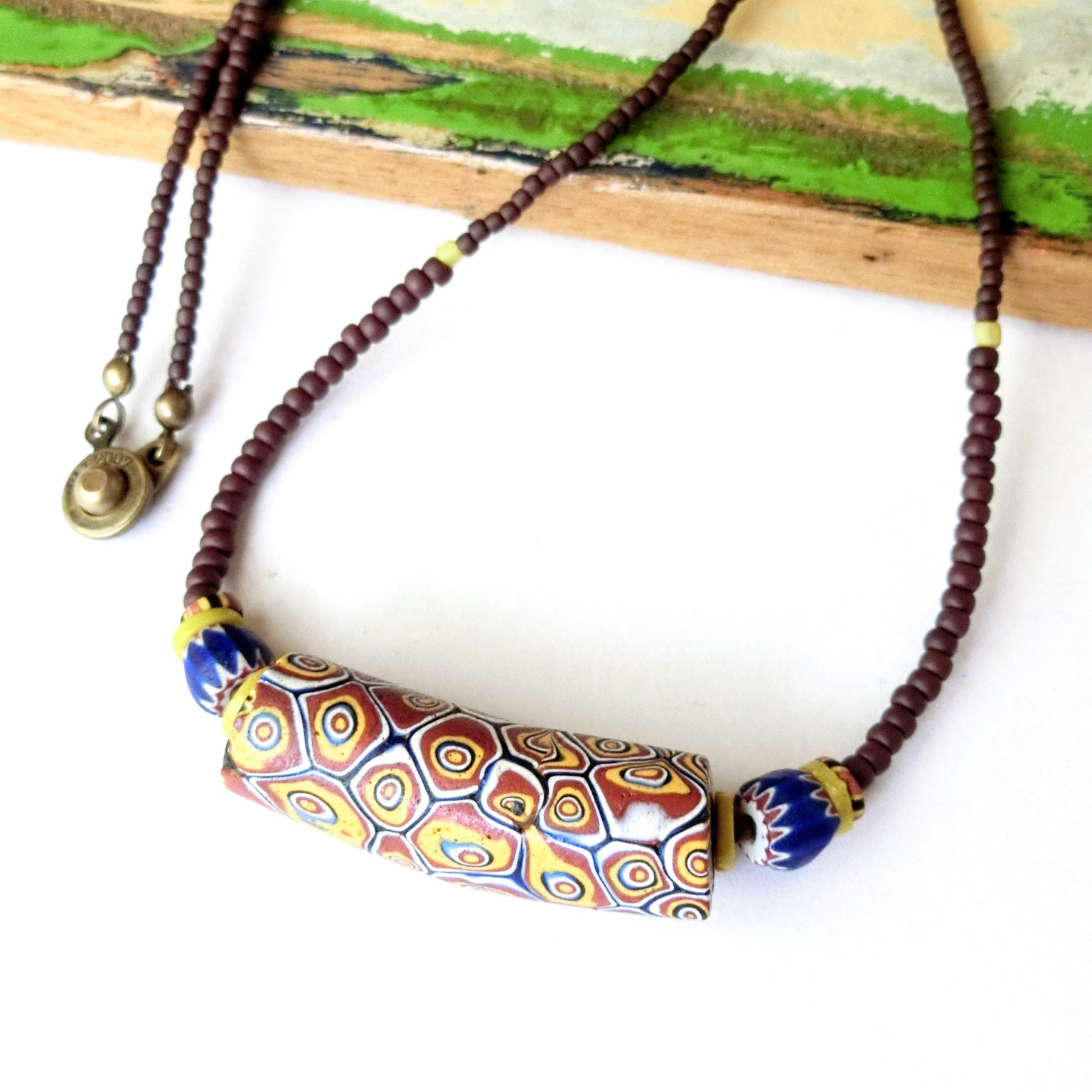 ミルフィオリエルボーとシェブロン、カンネッテのロングネックレス