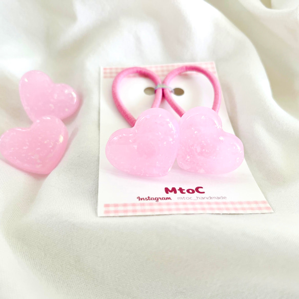 NEWカラー！【レジン キラキラハートヘアゴム ローズピンク キッズ