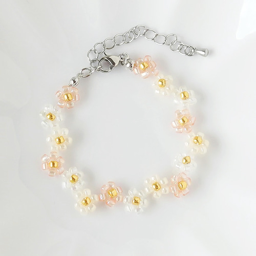 ジグザグフラワーのビーズブレスレット クリアオレンジ ブレスレット