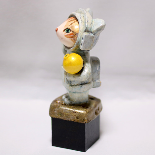 宇宙飛行士三毛シマ猫 石塑粘土 置物 フィギュア 立体造形 その他置物