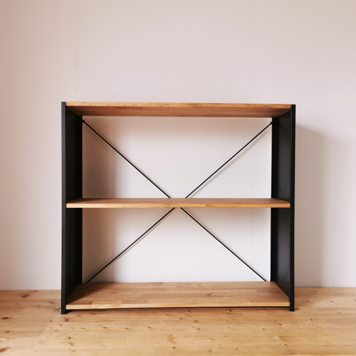 天然木とアイアンの大きなラック / W100×H90×D30 / リビング 食器棚