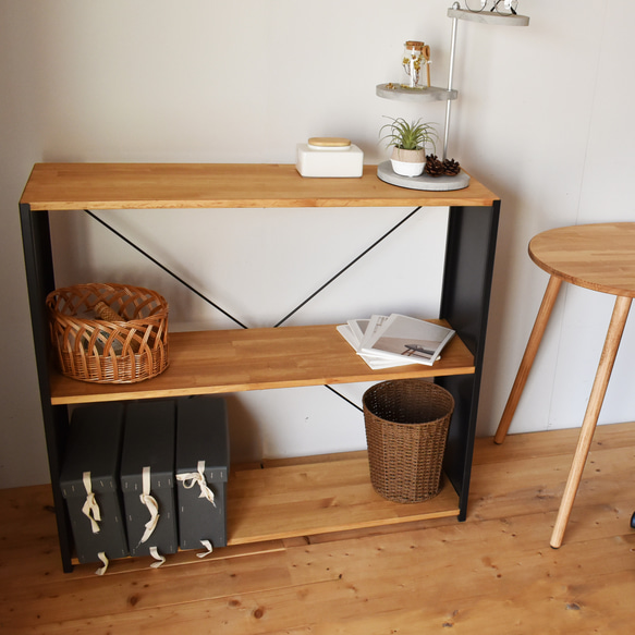 天然木とアイアンの大きなラック / W100×H90×D30 / リビング 食器棚 陳列棚  什器 / 完成品 2枚目の画像