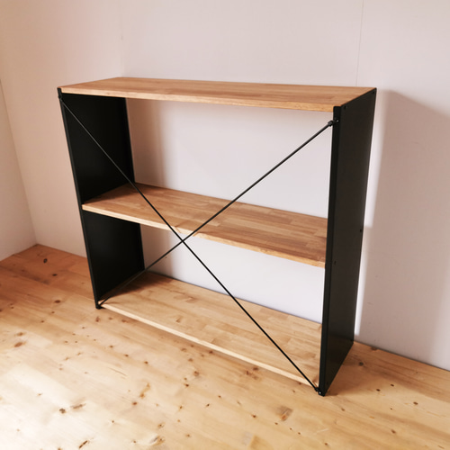 天然木とアイアンの大きなラック / W100×H90×D30 / リビング 食器棚