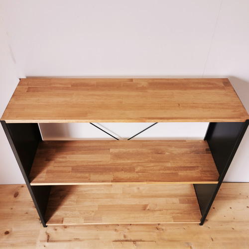 天然木とアイアンの大きなラック / W100×H90×D30 / リビング 食器棚