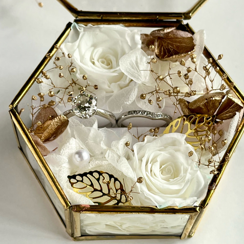 ＊ring pillow or message flowerガラスケースアレンジ ring pillow or message flowerガラスケース アレンジ