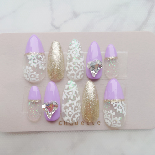 ネイルチップ‪‪♡パープル 紫 ホワイト量産型地雷韓国ワンホン‬‬