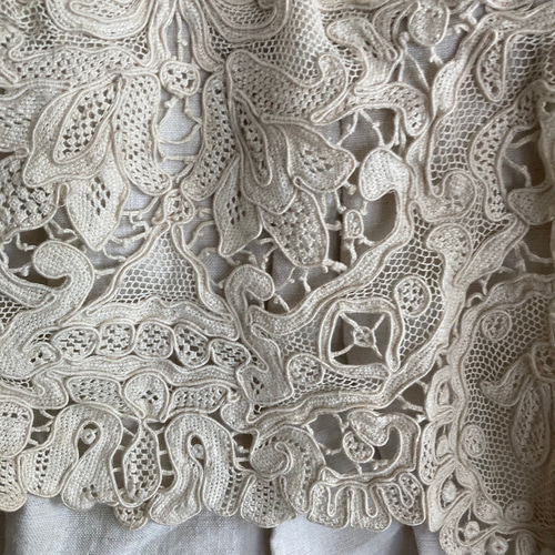 アンティーク リネン シーツ モノグラム刺繍布 ハシゴ刺繍 フレンチ