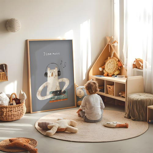 アートポスター くま 動物 音楽 可愛い 癒し おしゃれ 北欧風 シンプル