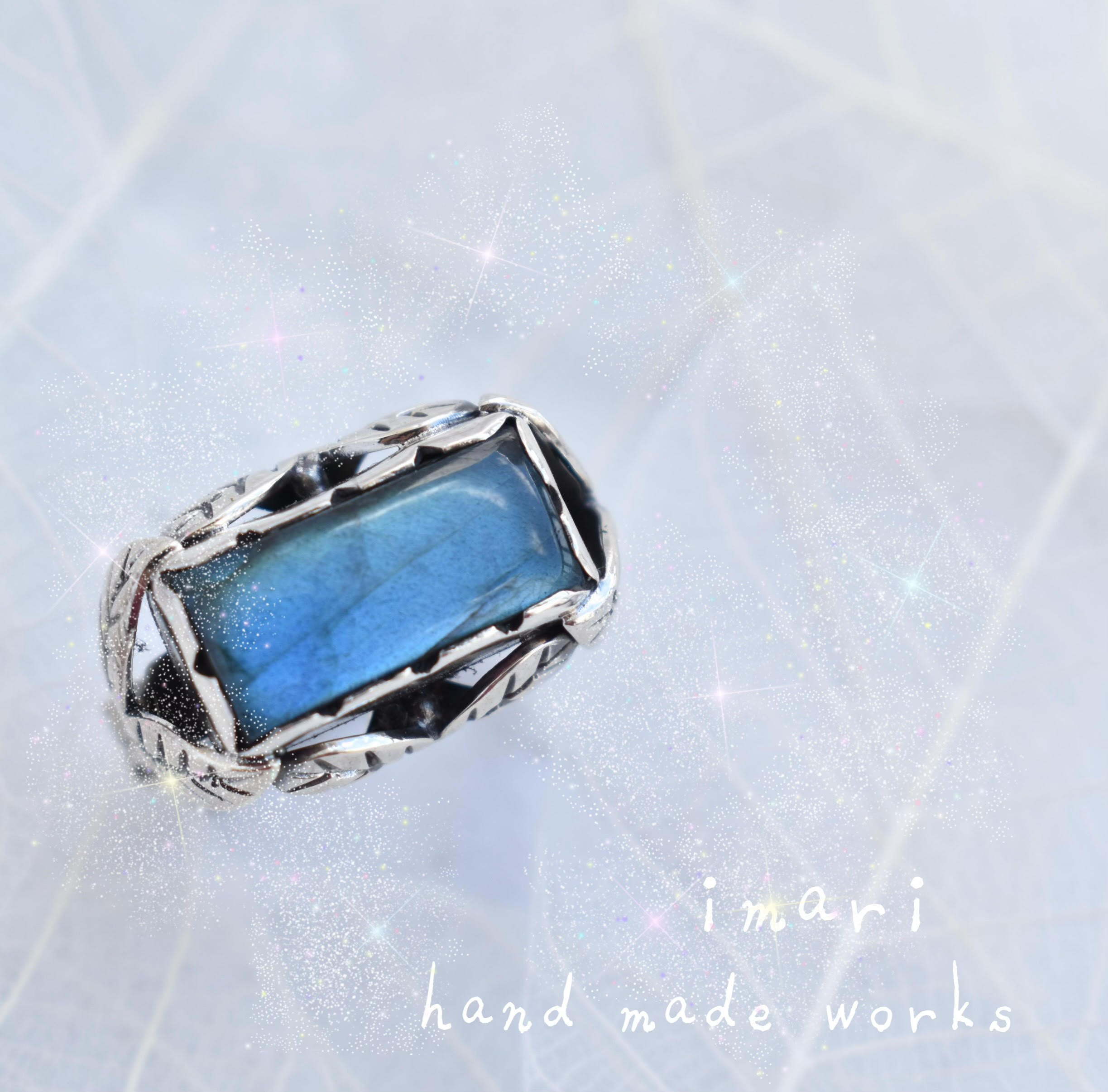 ラブラドライト輝く☆リーフモチーフリング