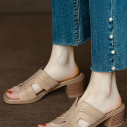 人気のサンダルをすっきりシルエットにフラットサンダル ミュール サンダル ストラップサンダル 履きやすい 木目調 旅行 8枚目の画像