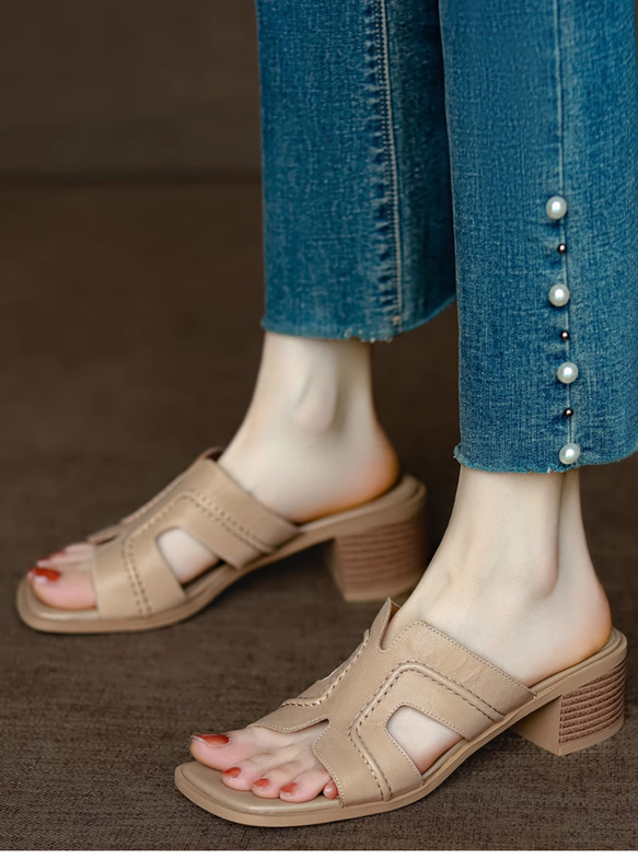 人気のサンダルをすっきりシルエットにフラットサンダル ミュール サンダル ストラップサンダル 履きやすい 木目調 旅行 8枚目の画像