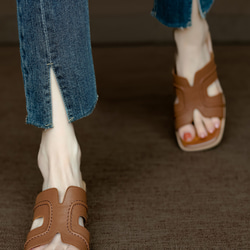 人気のサンダルをすっきりシルエットにフラットサンダル ミュール サンダル ストラップサンダル 履きやすい 木目調 旅行 12枚目の画像
