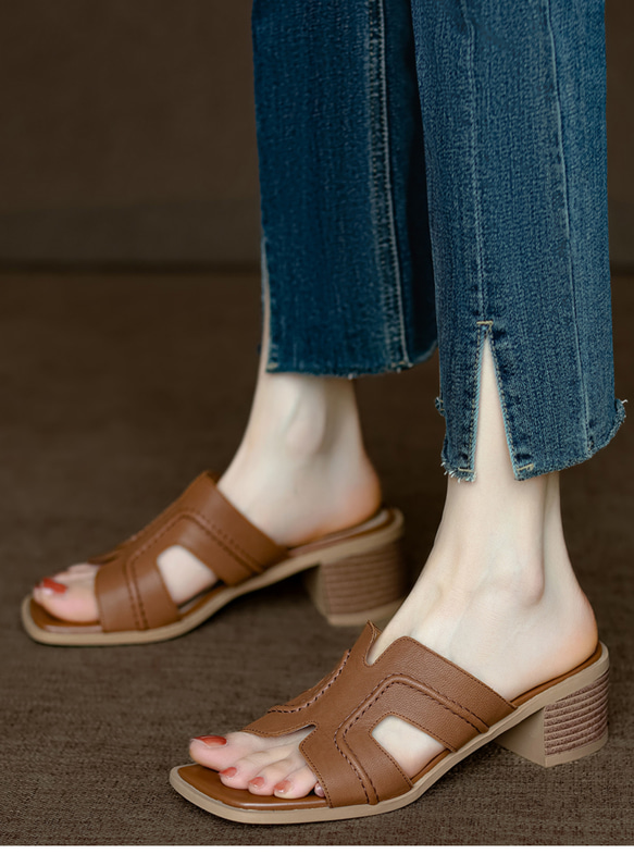 人気のサンダルをすっきりシルエットにフラットサンダル ミュール サンダル ストラップサンダル 履きやすい 木目調 旅行 13枚目の画像