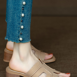 人気のサンダルをすっきりシルエットにフラットサンダル ミュール サンダル ストラップサンダル 履きやすい 木目調 旅行 6枚目の画像