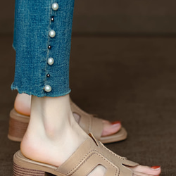 人気のサンダルをすっきりシルエットにフラットサンダル ミュール サンダル ストラップサンダル 履きやすい 木目調 旅行 9枚目の画像