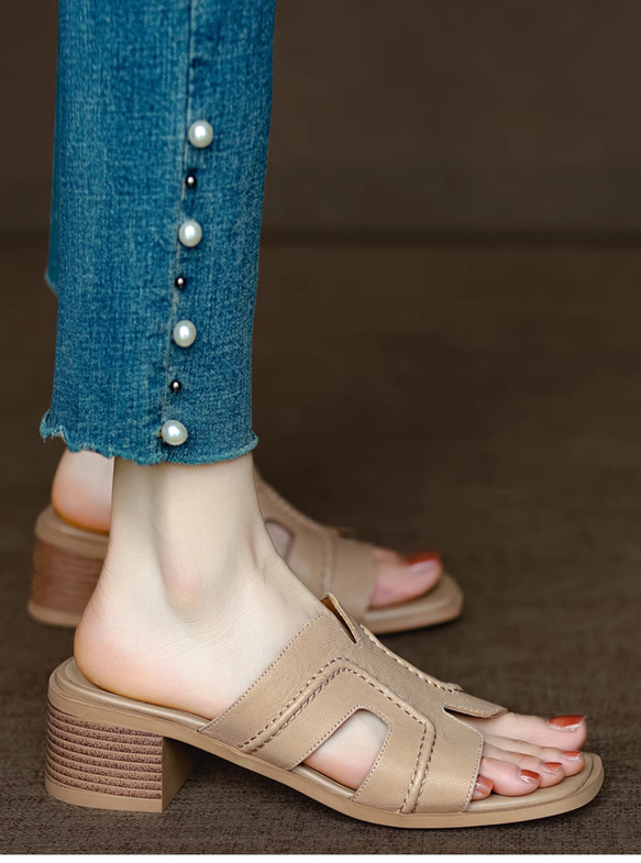 人気のサンダルをすっきりシルエットにフラットサンダル ミュール サンダル ストラップサンダル 履きやすい 木目調 旅行 9枚目の画像