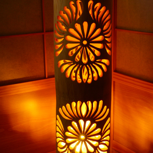 ◆全面彫◆竹灯り・竹あかり・竹灯籠　 ～～ 癒しの灯り ★拡華★～～ ◇全面彫◇竹灯り・竹あかり・竹灯籠 ～～ 癒しの灯り ☆藤家紋