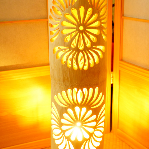 竹灯り・竹あかり・竹灯籠    繊細・両面彫り～～ 癒しの灯り★太陽の印★～～ 竹灯り・竹あかり・竹灯籠 繊細・両面彫り～～ 癒しの灯り☆太陽の印☆～～