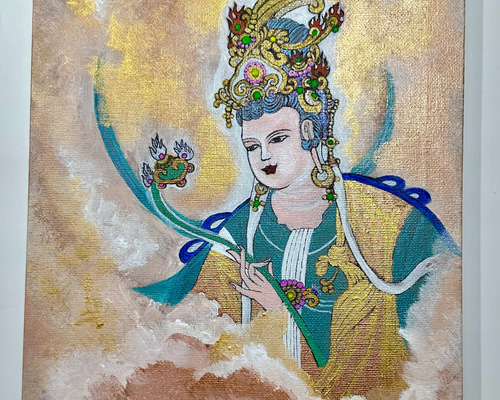 13.青金観音菩薩 伝統工芸蒔絵 風水 開運画 ラピスラズリ 原石 観音様