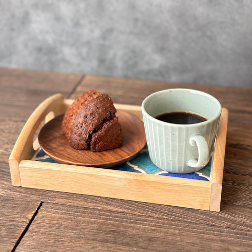 手軽におしゃれカフェ気分！カフェトレー持ち手付 ブルー お盆・トレイ